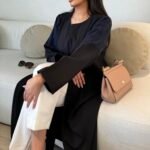 Black embroidered abaya with modern front open design