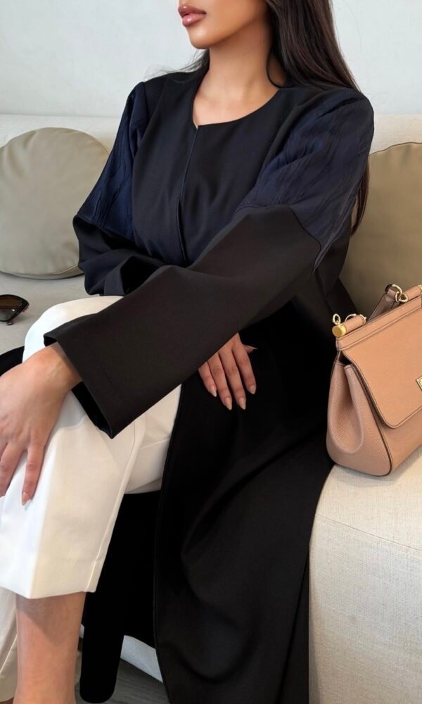 Black embroidered abaya with modern front open design