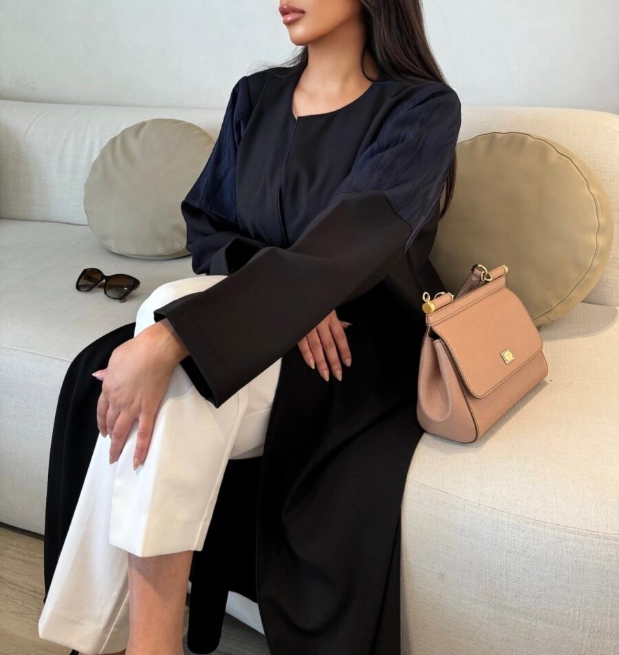 Black embroidered abaya with modern front open design
